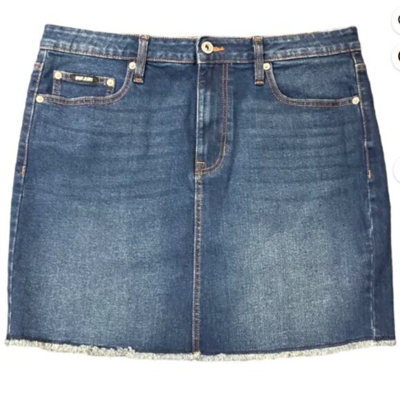 Brand New DKNY 17" Denim Skirt with Frayed-Hem. - Picture 1 of 5